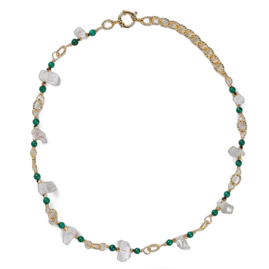 Collier Chaîne Plaquée Or – Pierre fine de Malachite
