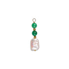 Oval cultured pearl & two round stone charms - Green agate