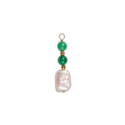 Charms perle de culture ovale & deux pierres ronde - Agate verte