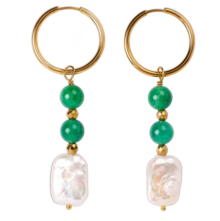Boucles d'oreilles Perle d'eau douce et agates craquelées
