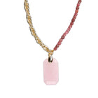 Collier en rhodonite & pendentifs en quartz rose ciselé – Chaîne plaquée or fin