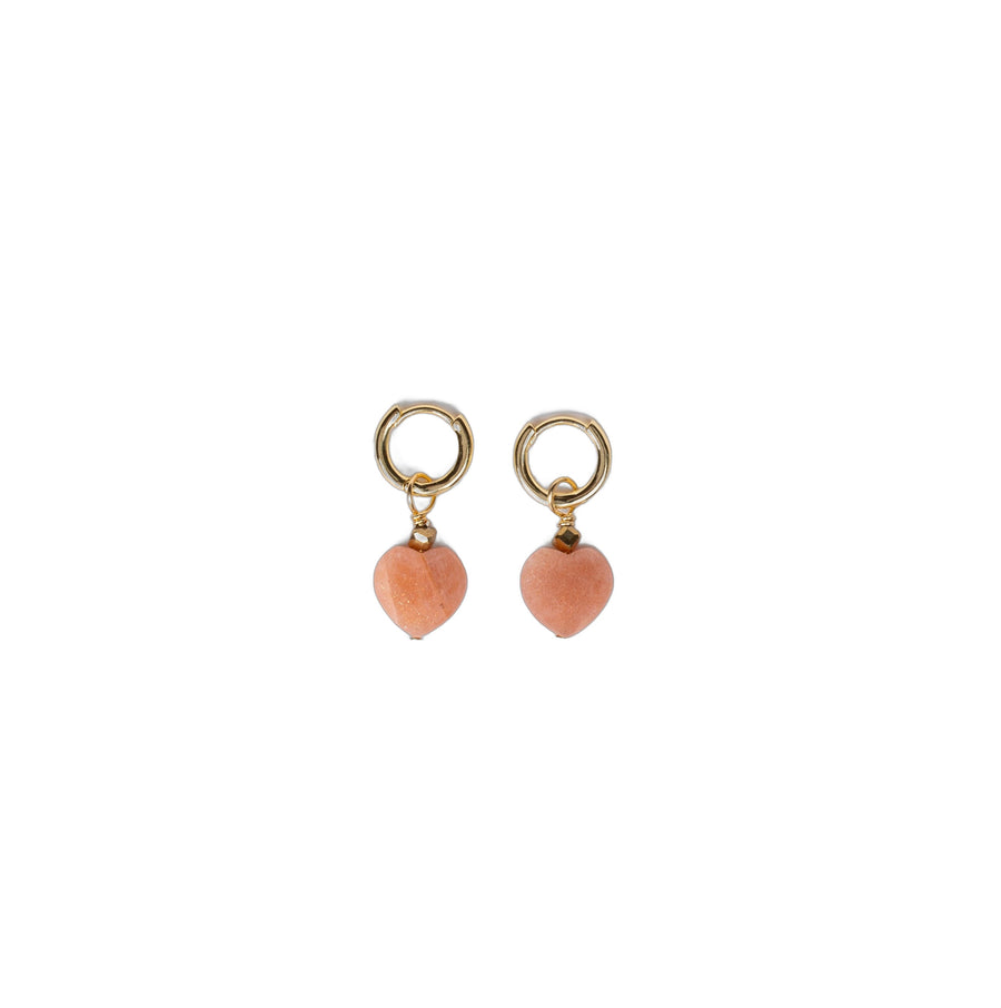 Boucles d'oreilles anneaux - Pierre de Soleil en forme de coeur