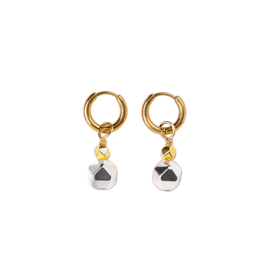 Boucles d'oreilles Anneau plaqué or - Hématite argentée et ciselée