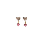Boucles d'oreilles attache martélée en forme de coeur - Pierre naturelle de Rhodonite